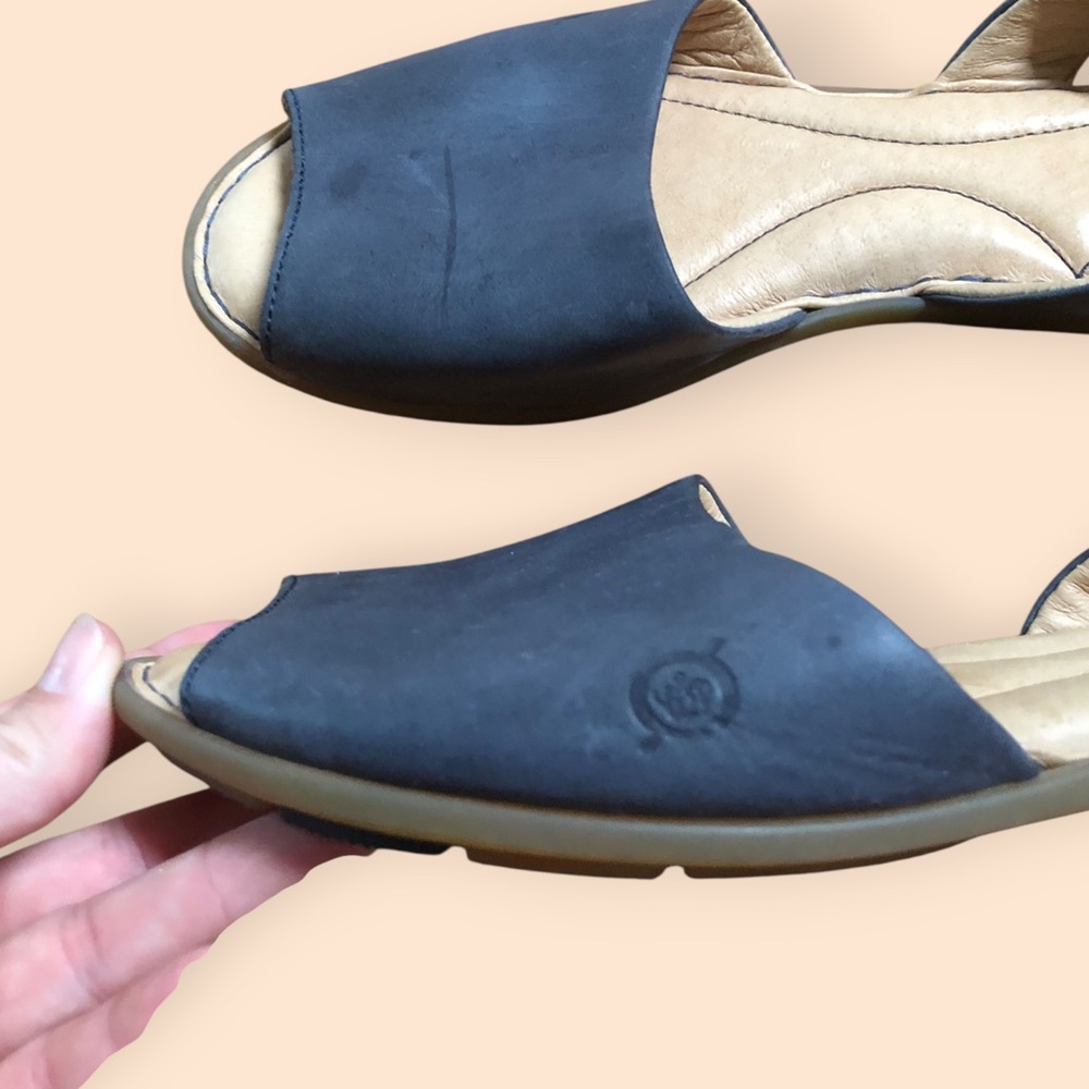 Born Trang Blue Leather Slingback Flat Sandals Peep-toe Cushioned Women’s 8M - Picture 12 of 14